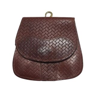 Brown Woven Leather Clip On Pouch Bag